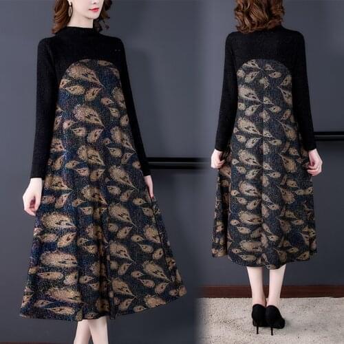 2021 Winter Casual Plush Padded Warm Sequins Dress Elegant Women Bodycon Vestidos Autumn Vintage Print 5XL Plus Size Midi Dress