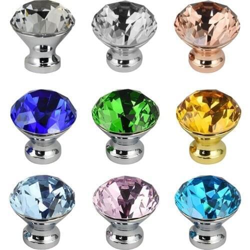 30mm Diamond Shape Design Crystal Glass Knobs Cupboard Drawer Pull Kitchen Cabinet Door Wardrobe Handles Hardware