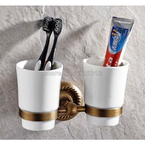 Bathroom Accessory Wall Mounted Toothbrush Holder with Two Ceramic Cups Wba275