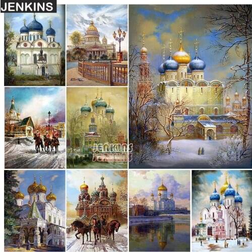 5D Diy Diamond Embroidery Landscape 5D DIY Diamond Painting Church Full Drill Picture Winter Rhinestones Kits Home Wall Decor JE
