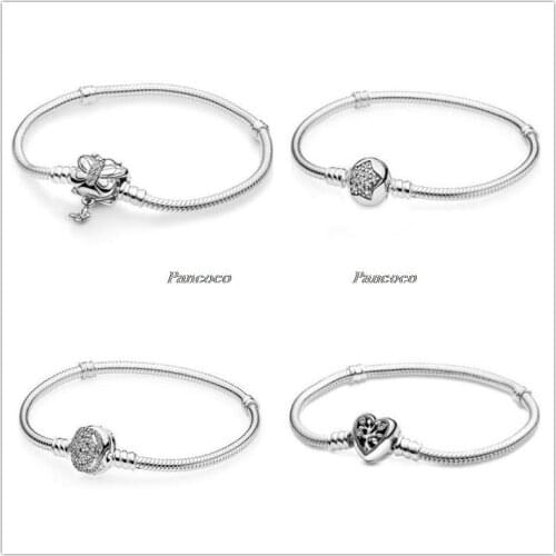 925 Sterling Silver Bracelet Moments Decorative Butterfly Clasp Snake Chain Bangle Fit Bead Charm Fashion Jewelry