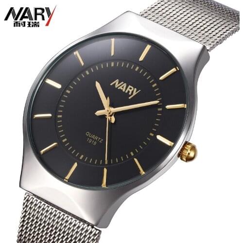 Ultra Thin Mens Watches Nary Fashion Mens Watches Male Watches Stainless Steel Mesh Band Quartz Watches relogio masculino reloj