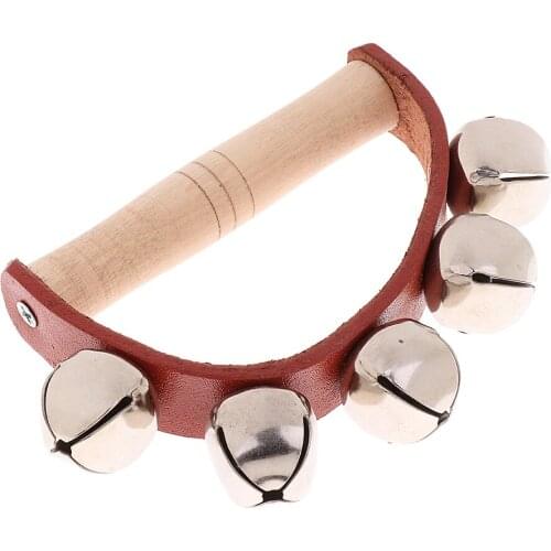 Wooden Handle Tambourine Rattle Kids Play Musical Precussion Toy Gift