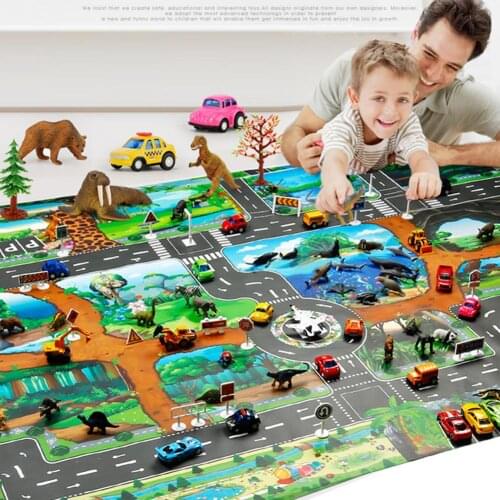 100x130cm Traffic Route Dinosaur World Pattern Play Mat Pad Carpet Room Decor