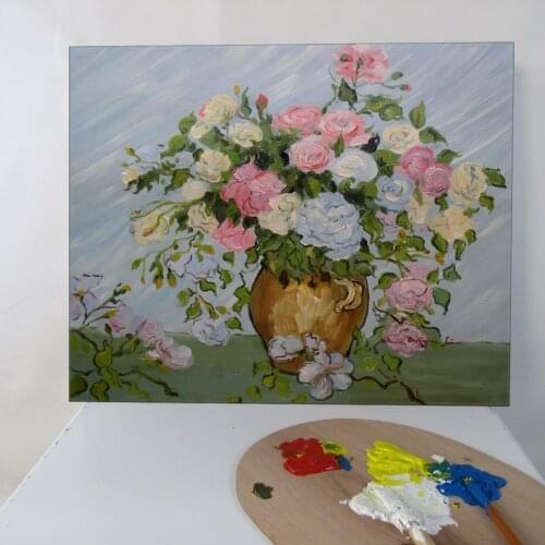 Hand Painted Oil Painting reproduction Pink and White Roses by Van Gogh
