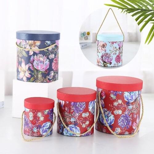 Round Flower Paper Boxes Lid Hug Florist Flower Candy Bucket Gift Packaging Box Gift Storage Boxes Party Wedding Gift Accessory