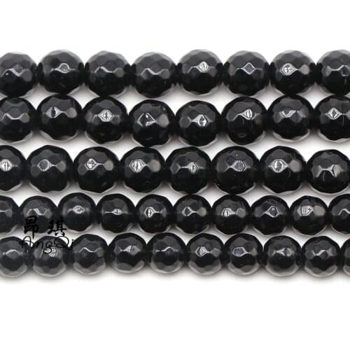 Faceted Natural Stone Black Agates Onyx Round Loose Beads 4 6 8 10 12mm Pick Size Spacer For Jewelry Making DIY Bracelets 15