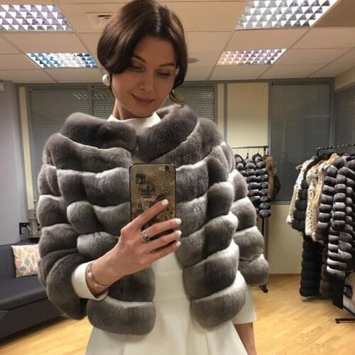 Round Collar Women Coat Cropped Real Rex Rabbit Fur Jacket 2020 Winter Fashion Warm Outwear Free Shipping