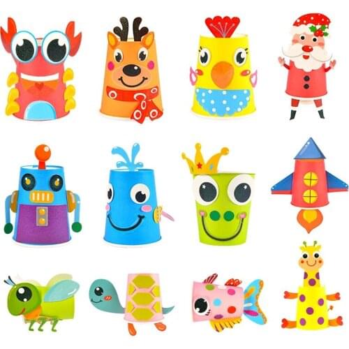 12Pcs Children 3D Diy Handmade Paper Cups Sticker Material Kit Whole Set Kids Kindergarten School Art Craft Educational Toys