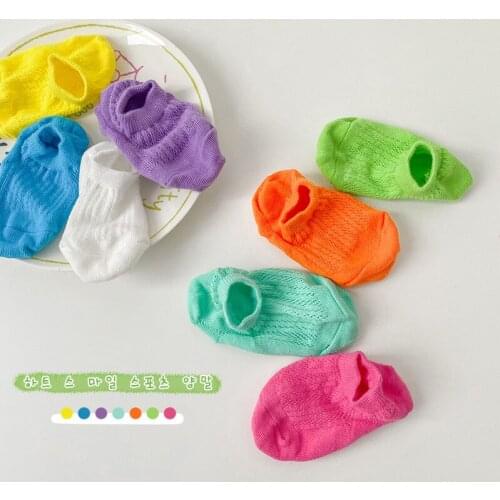 4 Pairs Kids Socks Spring And Summer Thin Candy Color Mesh Breathable Cotton Socks Baby No Show Socks Indoor And Outdoor 1-8Y