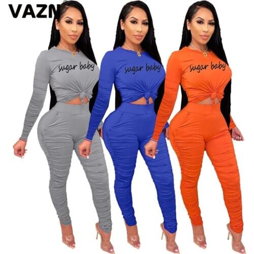 VAZN 2020 Casual New Women Set Tracksuit Full Sleeve O-neck Letter Pencil Pants Suit Two Piece Set Office Lady Sets