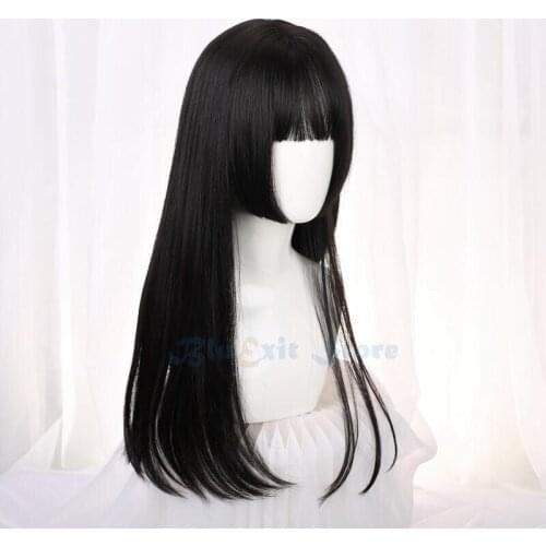 2 Colors Blond Black Lolita Wig Hime Cut Harajuku Fairy Cosplay Straight Long Fringe ACGN Adult Girls Synthetic Hair