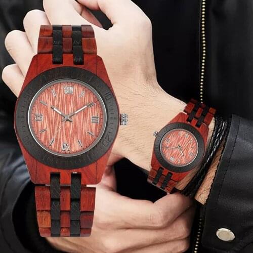 Luxury Wooden Men Watch Quartz Wooden Watch Large Dial Luminous Pointers Ebony Red Wood Bangle Watch for Female 2019 New Arrival