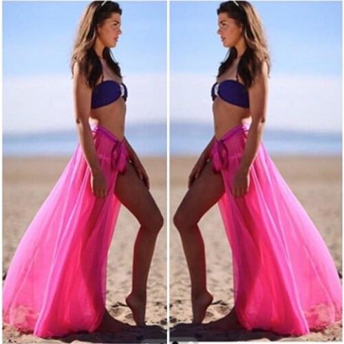 Sexy Women Beach Chiffon Maxi Skirt Beach Sarong Long Skirt Sexy Stylish Womens Beachwear Skirts