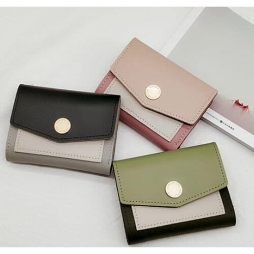 2021 Vintage Short Ladies Coin Purse PU Leather Korean Stitching Buckle Multifunction Card Package Mini Wallet