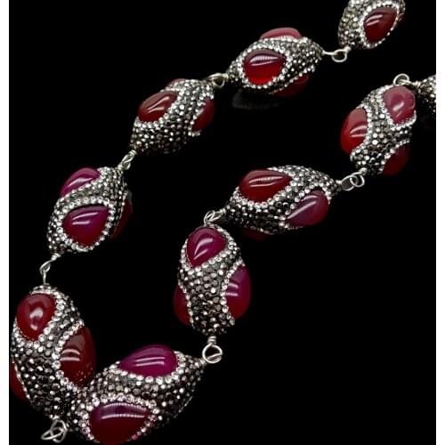 Y·YING Red Agatea Black Rhinestone Pave wrap chorker Necklace 22"