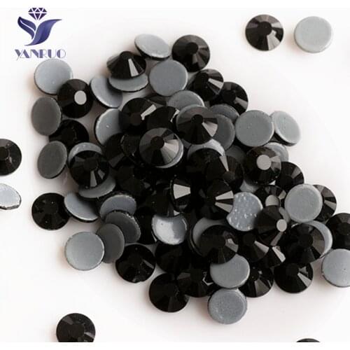 YANRUO 2058HF SS20 Jet 1440Pcs Hot Fix Rhinestones DIY Crystal Flat Back Hotfix Strass Glass Top Stone For Craft