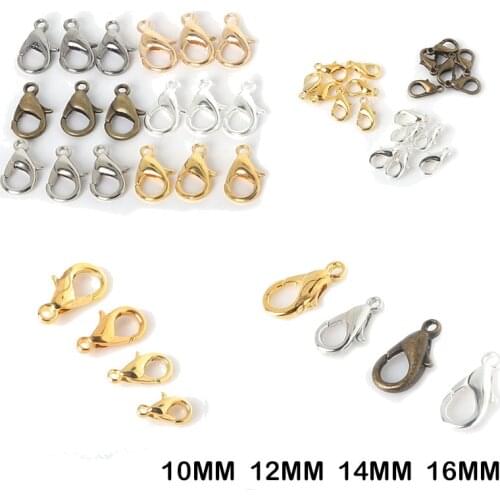 10/12/14/16/18/21mm Alloy Lobster Clasp Claw Parrot Clasps Hook Silver Gold Antique Bronze Rhodium for Necklace Jewelry Making