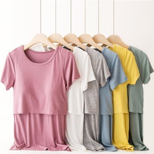 Women Maternity Clothes Breastfeeding T Shirt Summer Short Sleeve Tanks Nursing Tops Pregnant Tee Shirts Sleepwear Plus Size