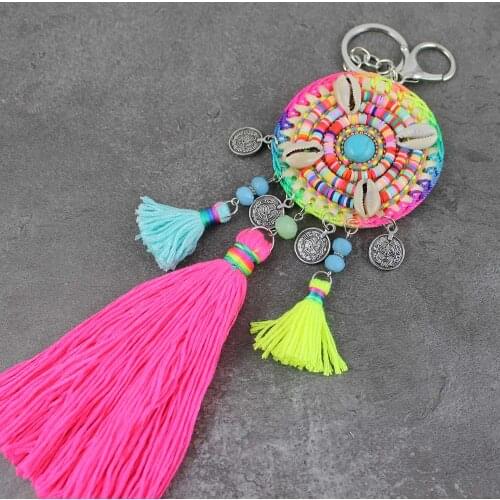 Bohemian style Handmade Tassels Colorful Ethnic Pattern Keychain for Women Fashion Keyring Bag Trinket Friendship Gift