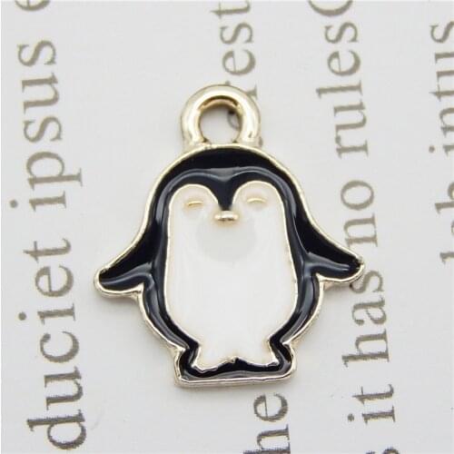 Julie Wang 10PCS Enamel Penguin Charms Zinc Alloy Cartoon Animal Gold Tone Pendant Bracelet Jewelry Making Accessory