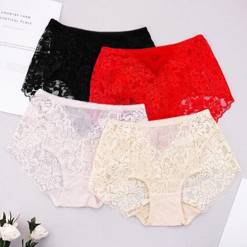 2 Pcs Lot Sexy Panties Womens Underwear Clothes for Ladies Mid-Rise Lace Pattern Hollow Solid Color Lingerie Seamless Panties
