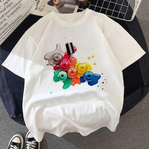 2020 Summer Women T-shirt Colorful patterns Printed Tshirts Casual Tops Tee Harajuku 90s Vintage White tshirt Female Clothing