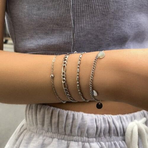 2021 Personality Metal Hollow Iron Chain Bracelet Punk Ins Style Simple Copper Bead Bracelet European and American Style Jewelry