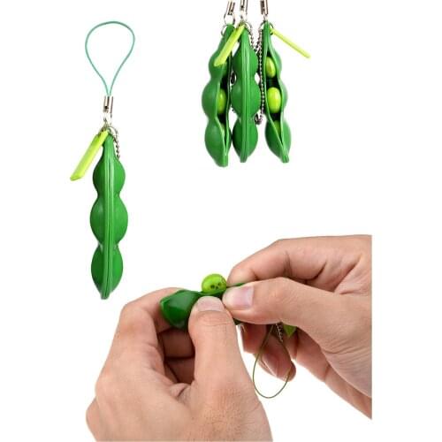 Antistress Squishy Squeeze Edamame Expression Beans Keychain Fidget Toy Autism/ADHD Stress Relief Fidjet Toy Decompression