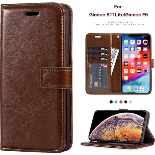 PU Leather Flip Case For Gionee S11 Lite Card Holder Silicone Photo Frame Case Wallet Cover For Gionee F6 Business Case