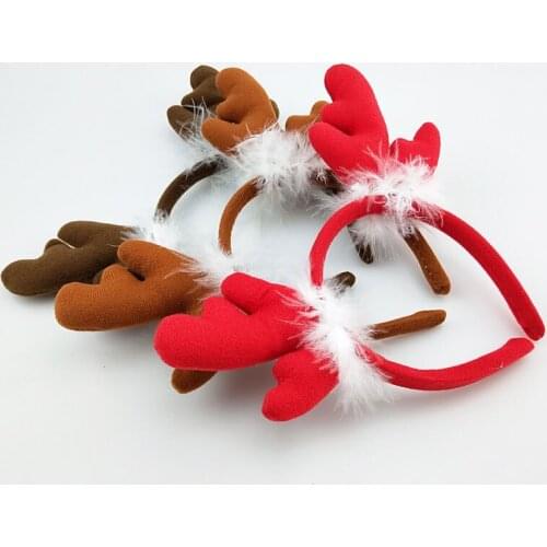 Women Girls Red Brown Christmas Feather Deer Elk Antler Headband Cosplay Costume Birthday Party Props Halloween Head Wear