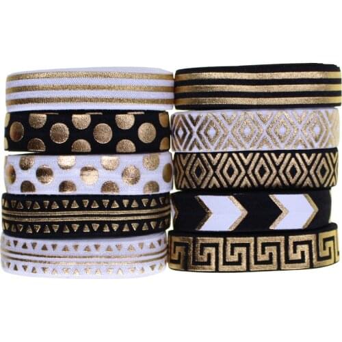 20yards/lot 2yards each color 5/8 dots printed FOE elastic hair accessories ribbon elastic ponytail Hair Tie Headwear