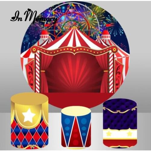 Firework Circus Carnival Tent Round Backdrop Cover Kids Birthday Party Photography Background Custom Plinth Covers Photocall