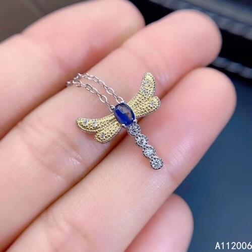 KJJEAXCMY fine jewelry 925 Silver inlaid Natural sapphire Gemstone popular necklace ladies dragonfly pendant support check