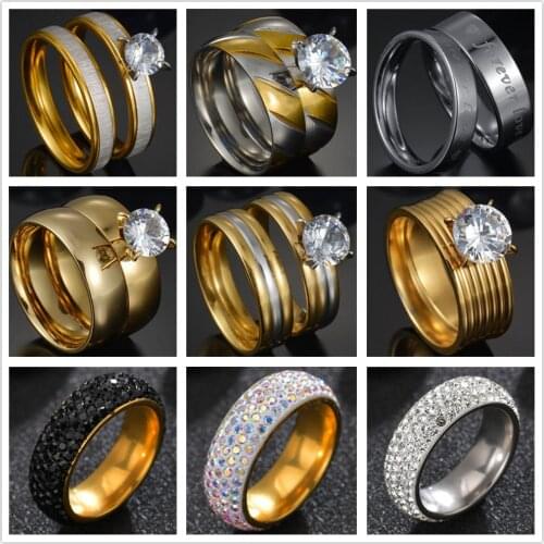 Classic Gold Wedding Women Ring Simple Finger Rings Big Crystal Stones Couple Delicate Female Engagement Jewelry Girl Gift