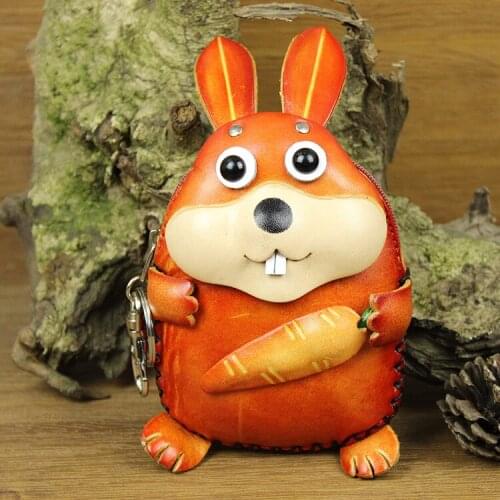 Coin purse Wristlet Wallet rabbit handbag animal shaped bags cartoon zero wallet crafts Handmade cow leather clutch