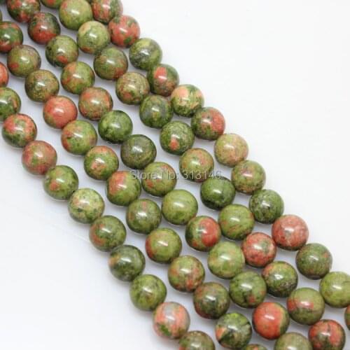Wholesale Natural Green Unakite Round Loose Strand Stone Beads DIY Necklace Bracelet Jewelry Making Pick Size 4 6 8 10 12 14mm