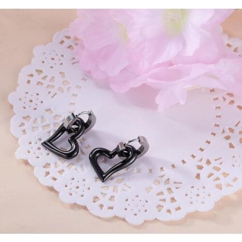 Stainless Steel Rose Gold Minimalist Ceramics Drop Earrings Women Black Heart Earrings Jewelry Gift For Him