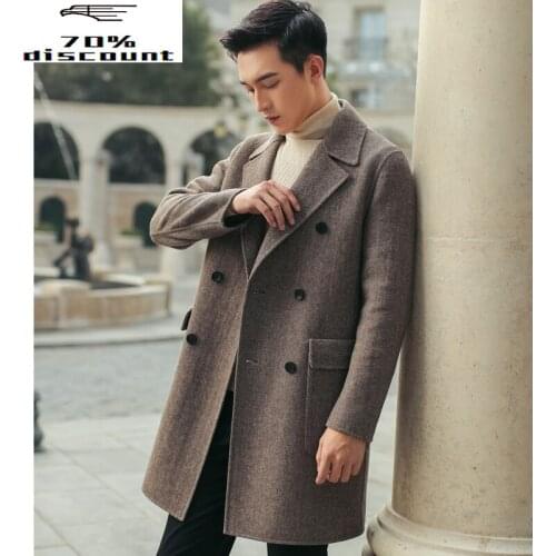 Mens Wool Coat 2020 Long Woolen Jacket Men Double Breasted Korean Casual Mens Overcoats Abrigos Hombre Y20895 KJ4300