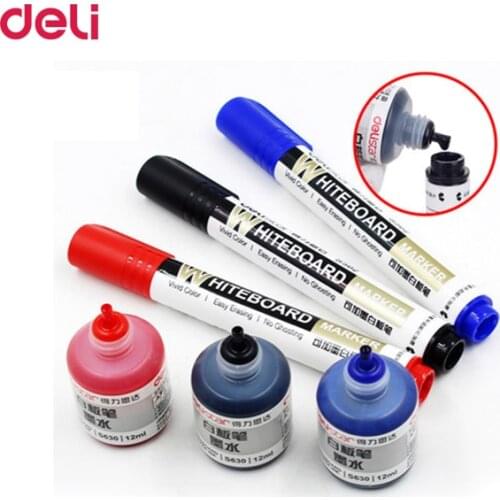 Deli cleanable blackboard marker 1 blackboard + ink bottle set 1 office mark dry wipe blue black red office supplies