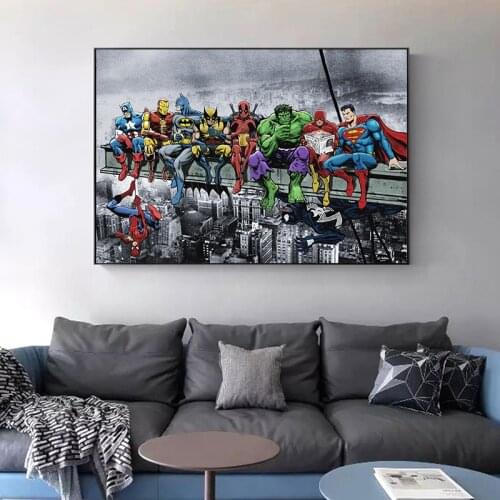 Marvel Avengers Comics Superhero Skyscraper Wall Art Print Canvas Painting Posters and Prints for Living Room Bedroom Decor