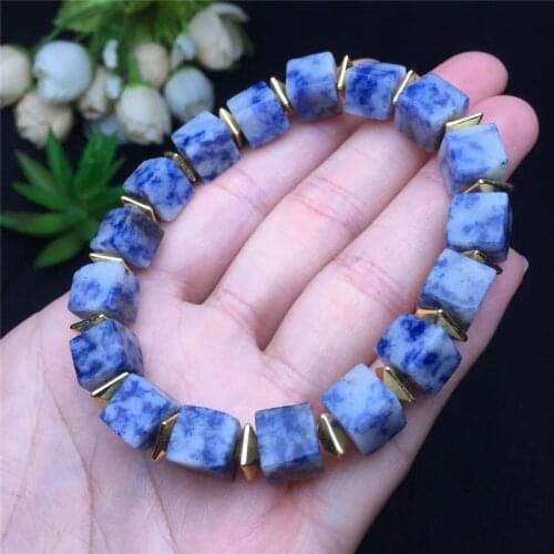Natural Crystal Blue Line Stone Sugar Bracelet Quartzite Sugar Cubes Shape For Women Simple Sweet Stone Fshion Jewelry