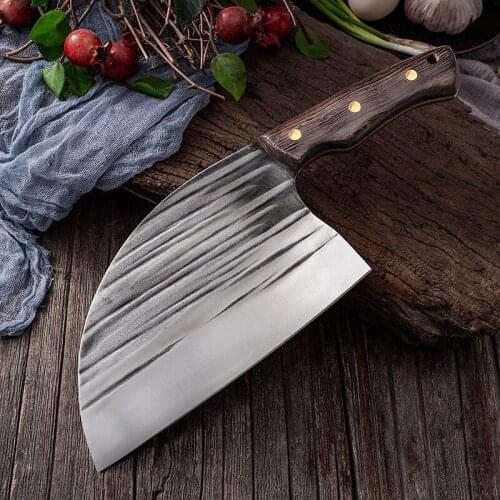 Full Tang Serbian Chef Knife Handmade Forged High-carbon Clad Steel Kitchen Knives Cleaver Filleting Slicing Broad Butcher knife