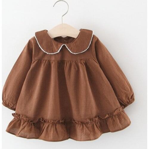 Girls Baby Clothes Kids Dress Spring Children Stripe Lace Tops Infant Girls Princess Dresses Turn-Down Collar Garment Cute Baby