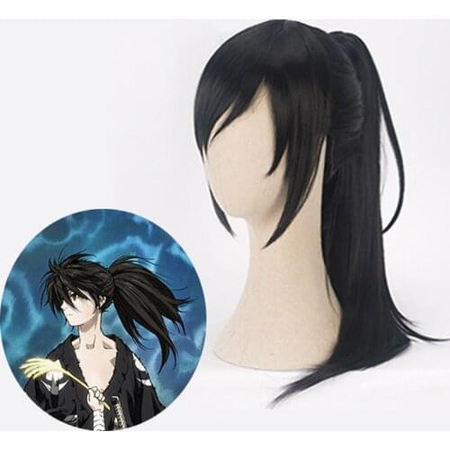 Anime Dororo Hyakkimaru Osamu Tezuka Cosplay Hairwear Black Synthetic Removable Ponytail wig+Wig Cap