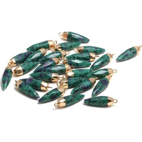 Wholesale Natural Stone Pendants Cone Shape Unakite Faceted Crystal for Jewelry Making DIY Necklace Earrings Accessories