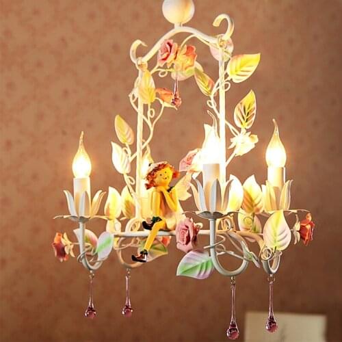 Girls bedroom Hanging Ceramic flower lamp Teens room pendant lamp American E14 wrought iron lamparas dining room baby light