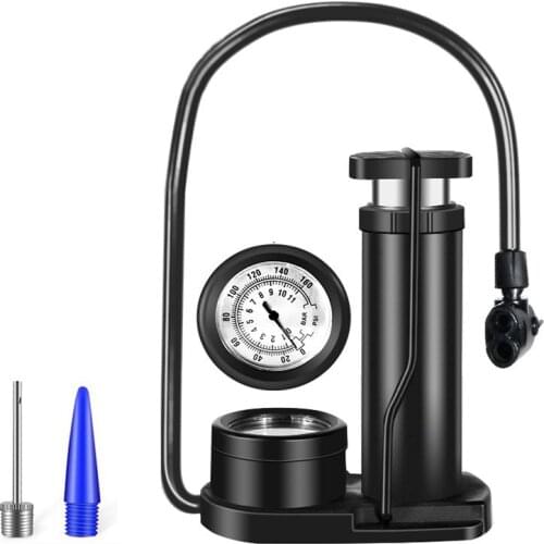 Portable Bike Pump with Gauge Foot Pedal Portable Air Bicycle Pump Compressor Tire Inflator Repair Pressure Gauge Cycling Pipe