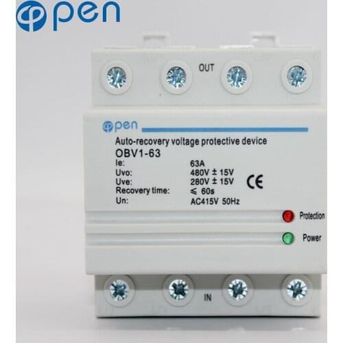 63A 380V~ Three Phase four wire Din rail automatic recovery reconnect over voltage and under voltage protective protection relay