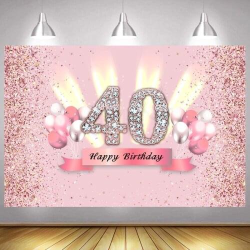 Pink 40th Photo Backdrop Lady Happy Birthday Party Balloon Decoration Girls Photography Backgrounds Banner